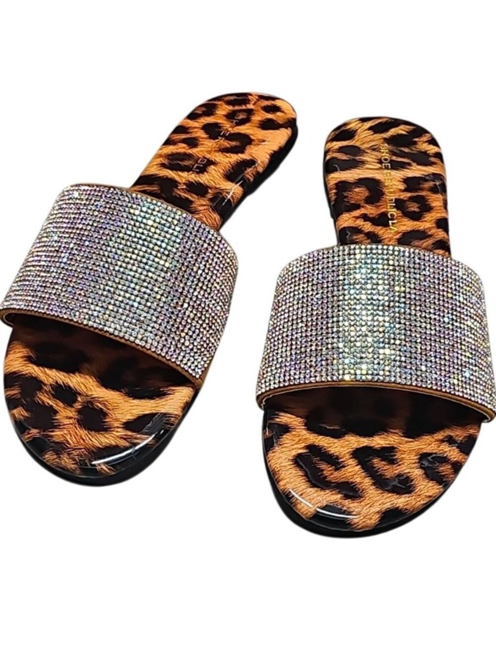 Leopard Print Slides With Rhinestone Straps Stylish Womens Sandals